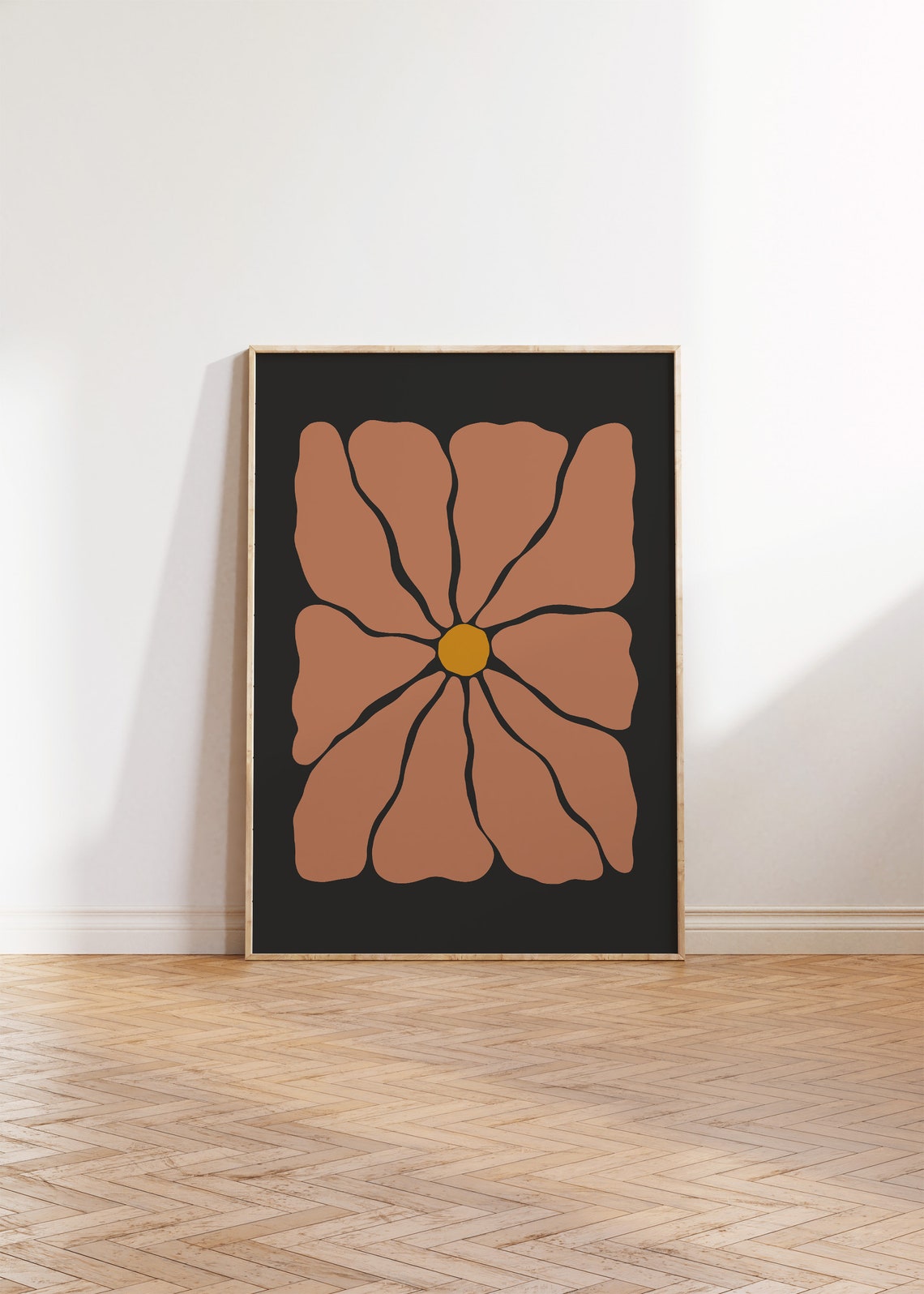 Retro Autumn Flower Illustration Terracotta Black Groovy Poster