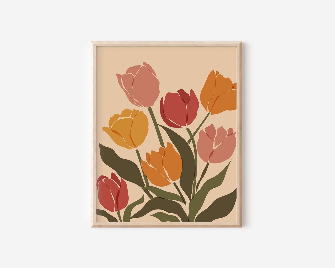 Tulip Abstract Boho Botanical Art Print