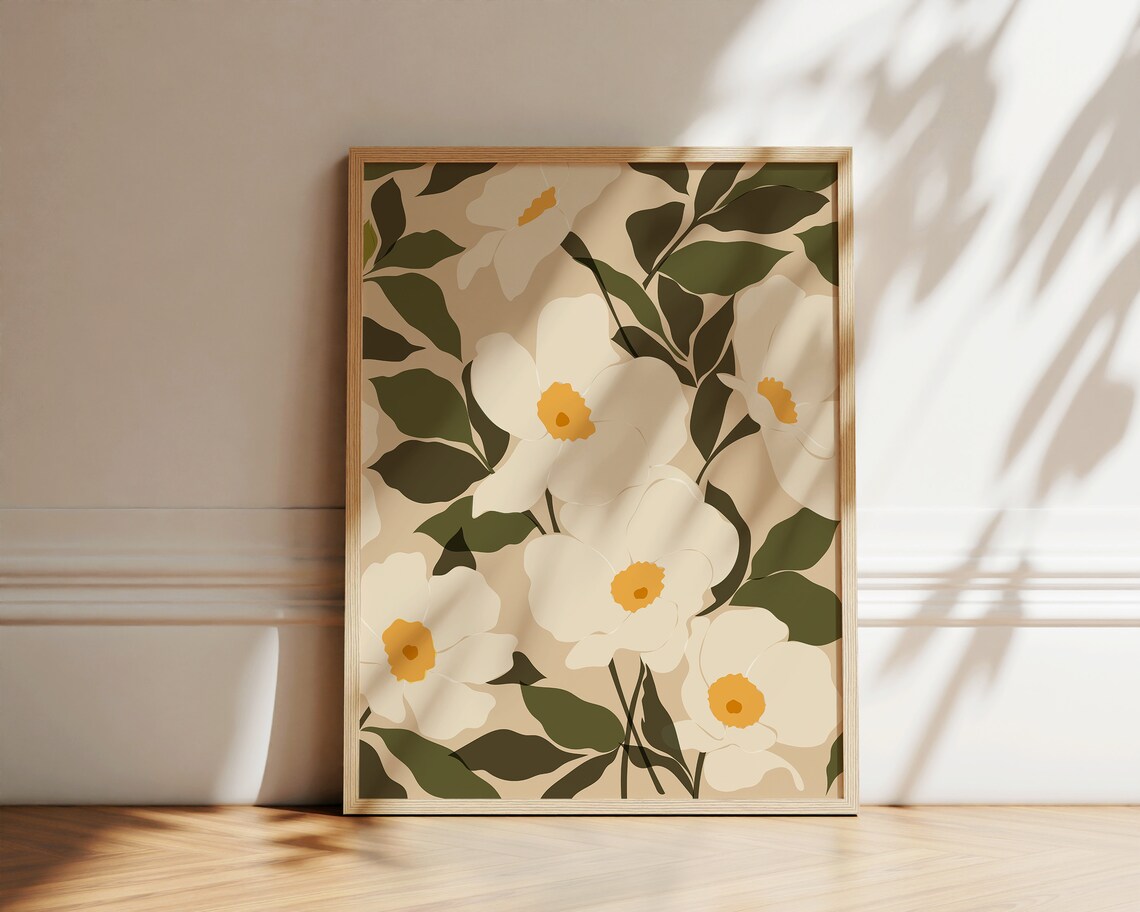 Wild White Roses Abstract Botanical Wall Art Print - Image 3