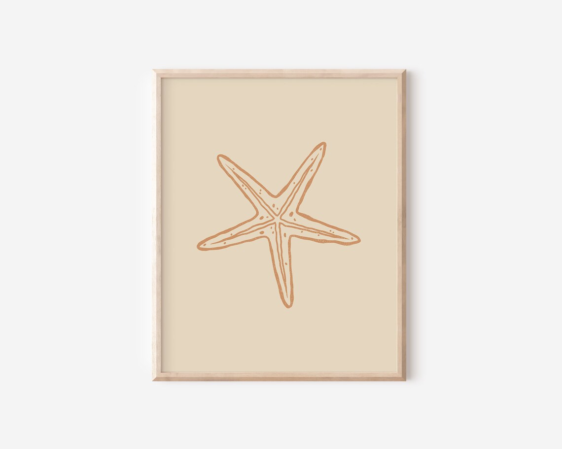 Starfish Ink Drawing Coastal Line Art Print