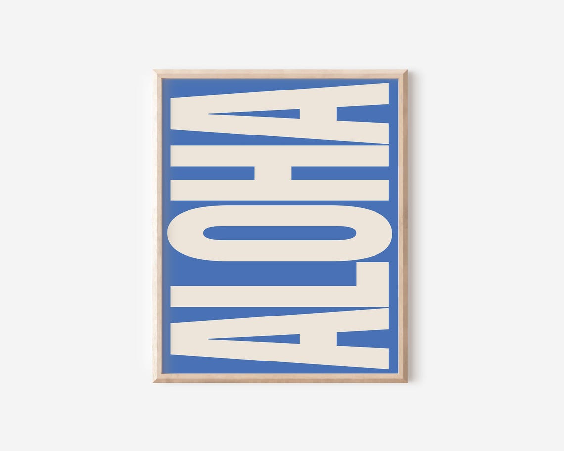 Aloha Ocean Blue Background Cream Block Letter Island Greeting Poster - Image 2