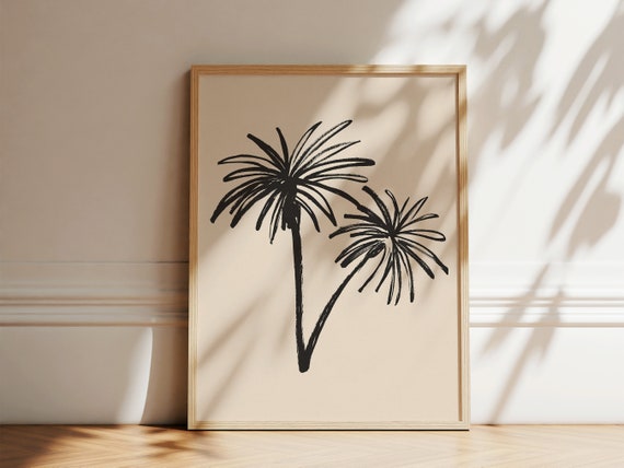 Palm Tree Botanical Ink Drawing, Minimalist Art Print