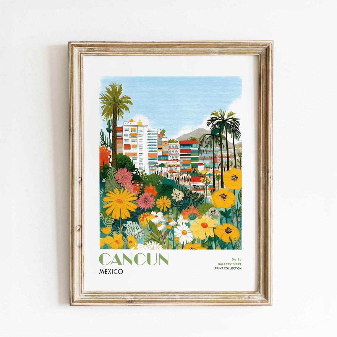 Cancun Mexico Tropical Floral Cityscape Palms Gallery D'Art Poster