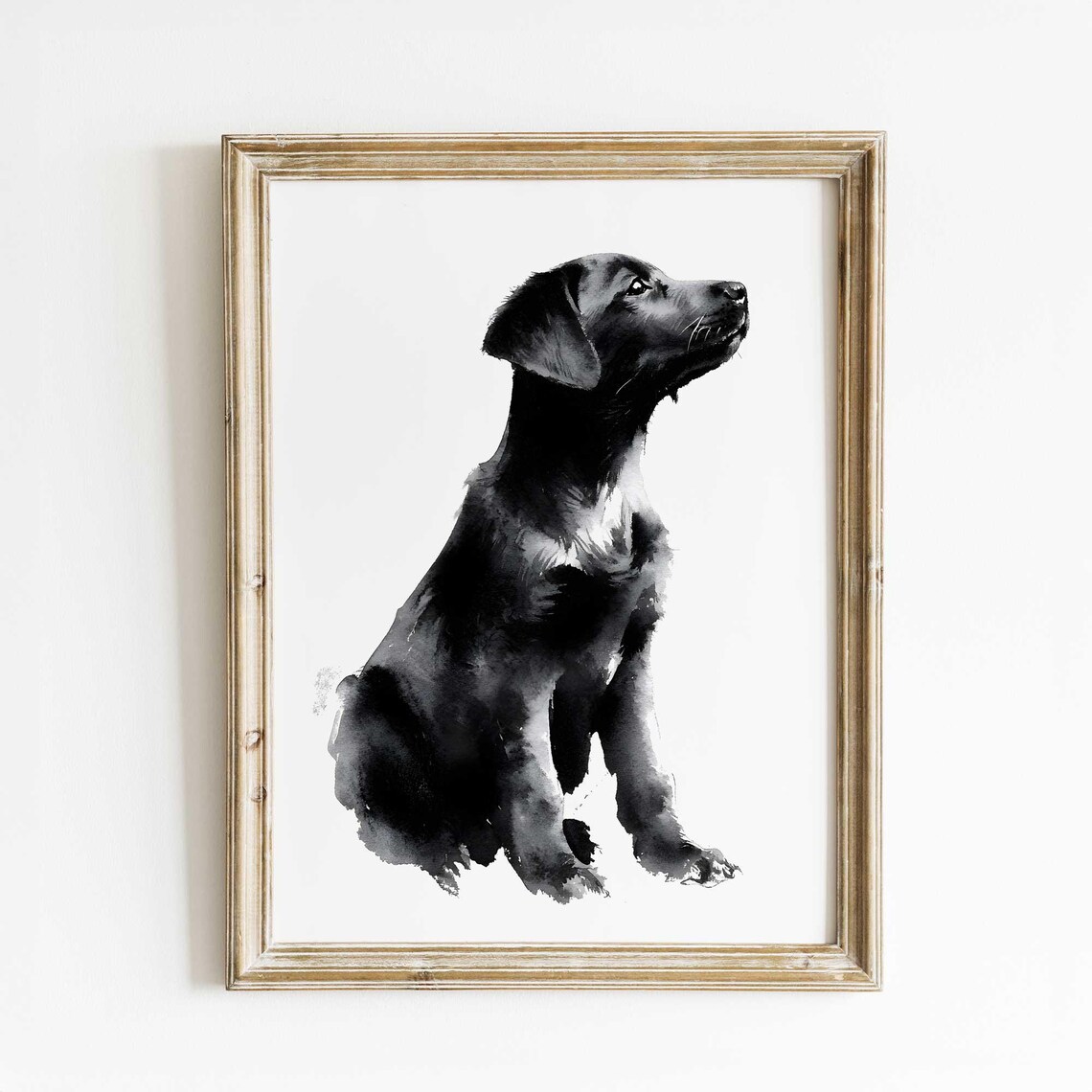 Black Labrador Puppy Ink Wash Watercolor Dog Portrait Art Poster