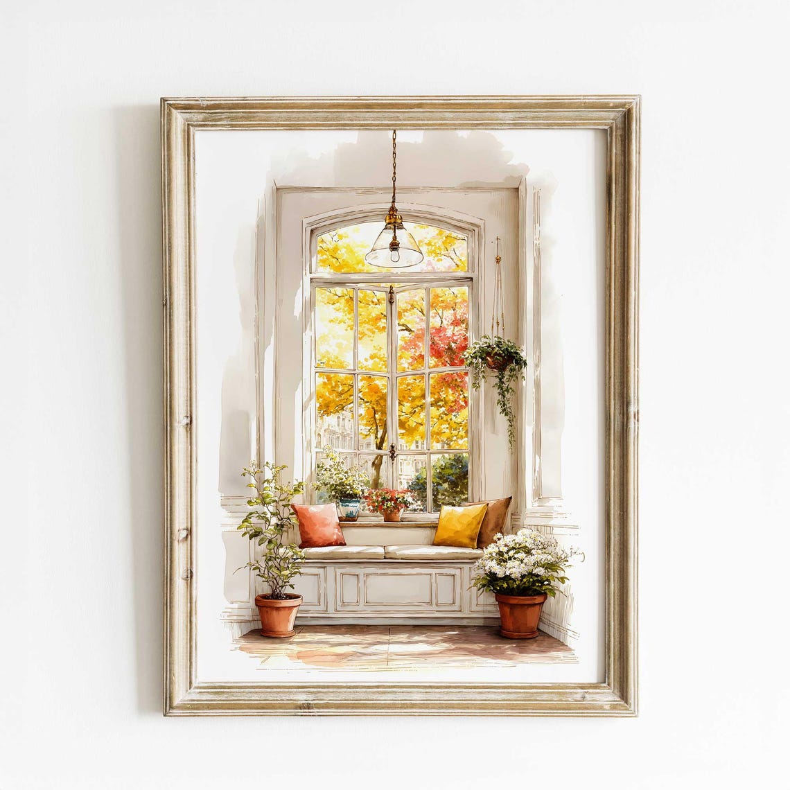 Cozy Autumn Window Seat Watercolor With Plants Fall Home Poster