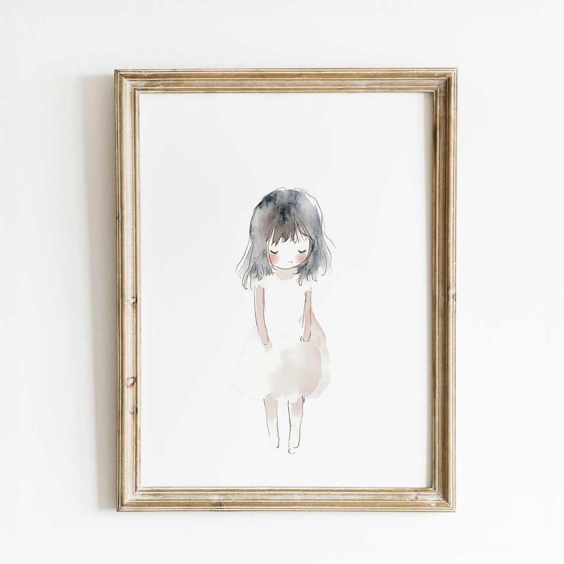 Minimalist Watercolor Girl In Beige Dress Nursery Kids Room Poster