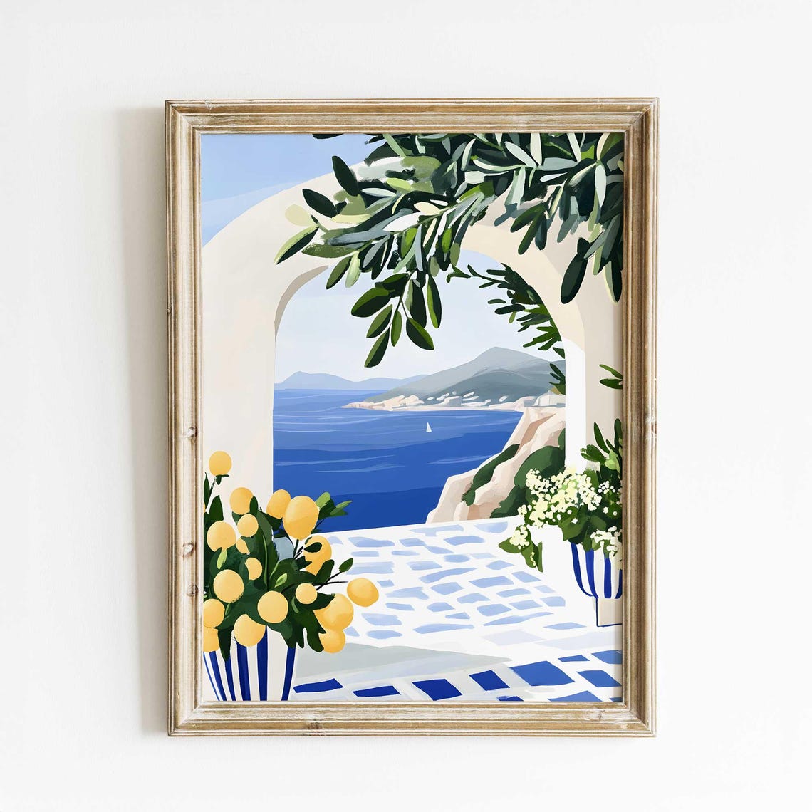 Santorini Style Terrace Fresh Lemons Olive Arch Aegean Sea Poster