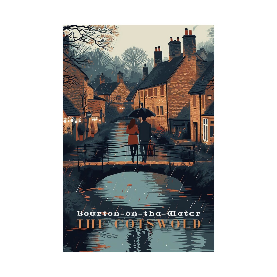Bourton-on-the-Water Retro English Village Art Print