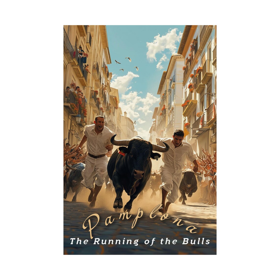 Pamplona Running Of The Bulls Festival Spain Street Vintage Travel Poster