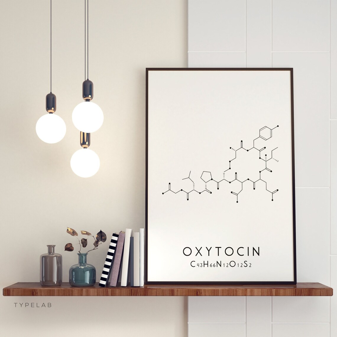 Oxytocin Molecular Structure Art Print, Black White