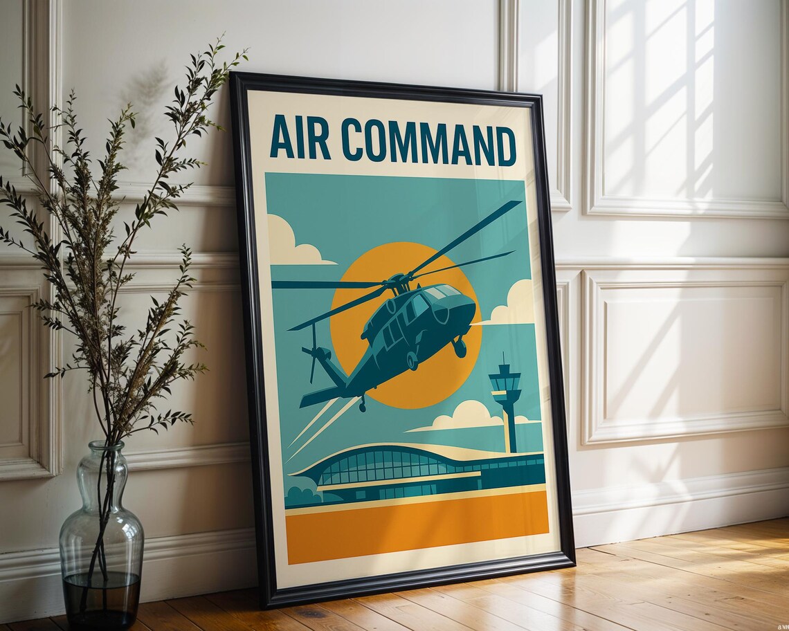 Retro Helicopter Print, Mid-Century Aviation Art Print