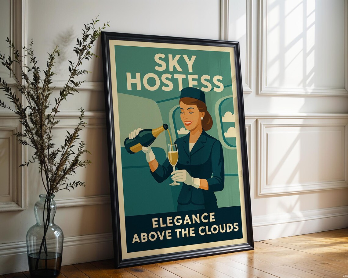 Retro Airline Vintage Jet Age Stewardess Print