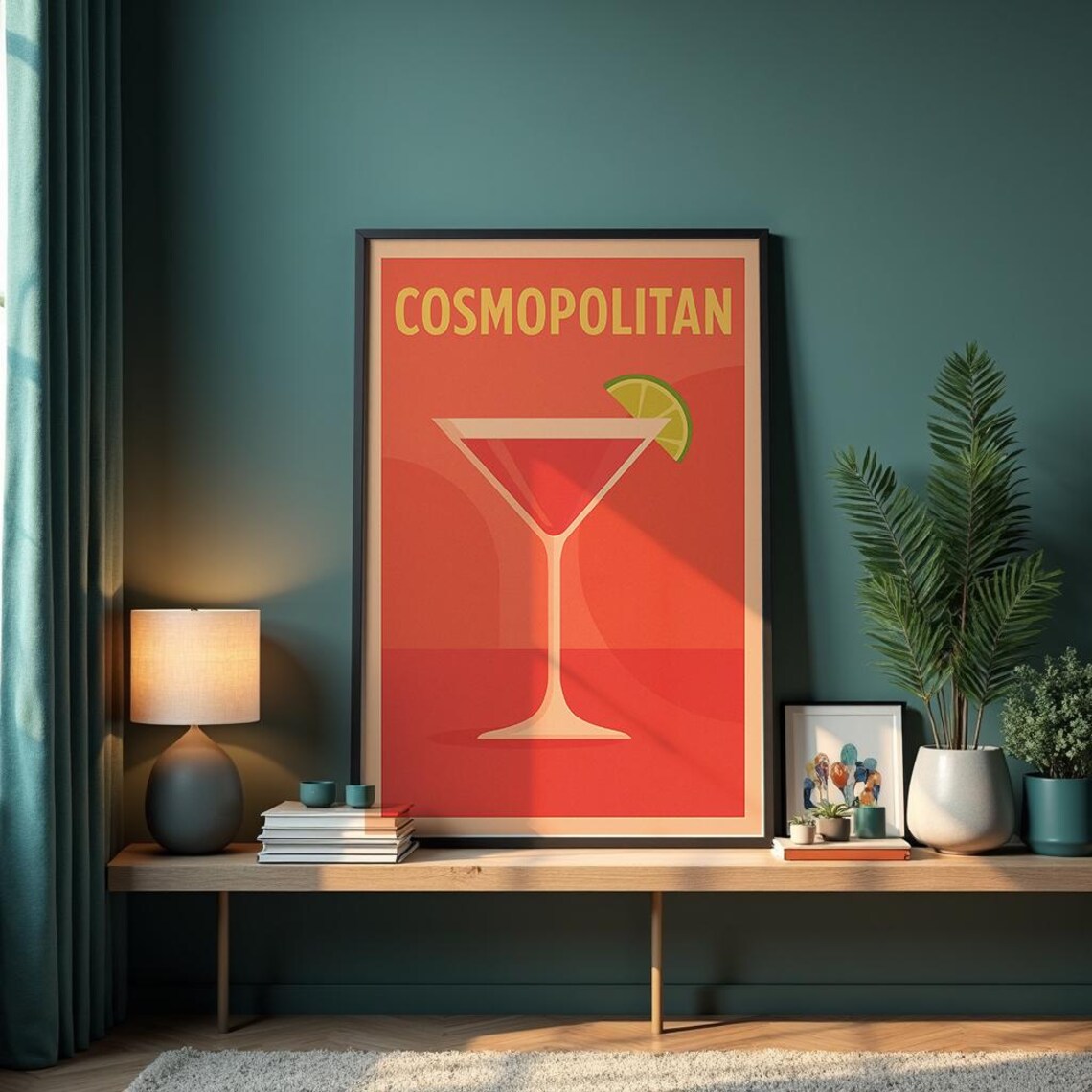 Cosmopolitan Retro Cocktail Poster, Vintage Drink Art