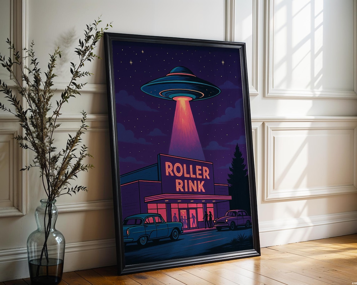 Retro Ufo Roller Rink Poster Print, 1950s Scifi
