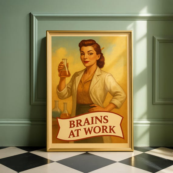 Retro Feminist Scientist Poster Vintage Empowered Woman Art