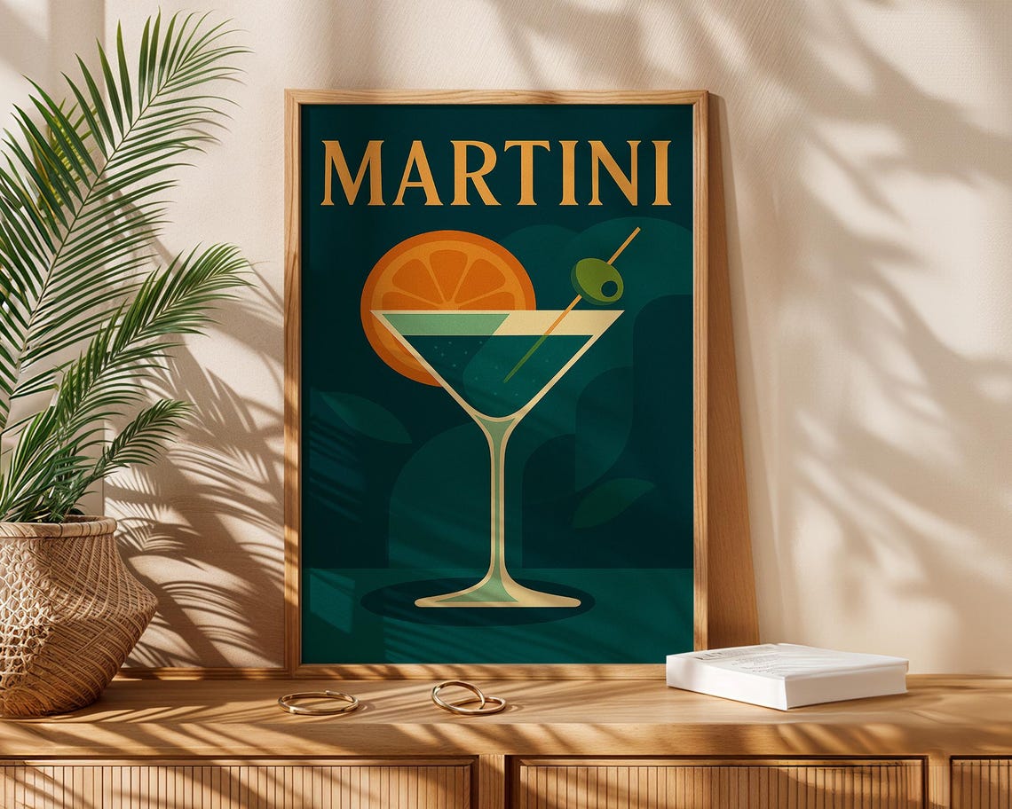 Martini Cocktail Midcentury Modern Retro Bar Art Wall Decor Poster