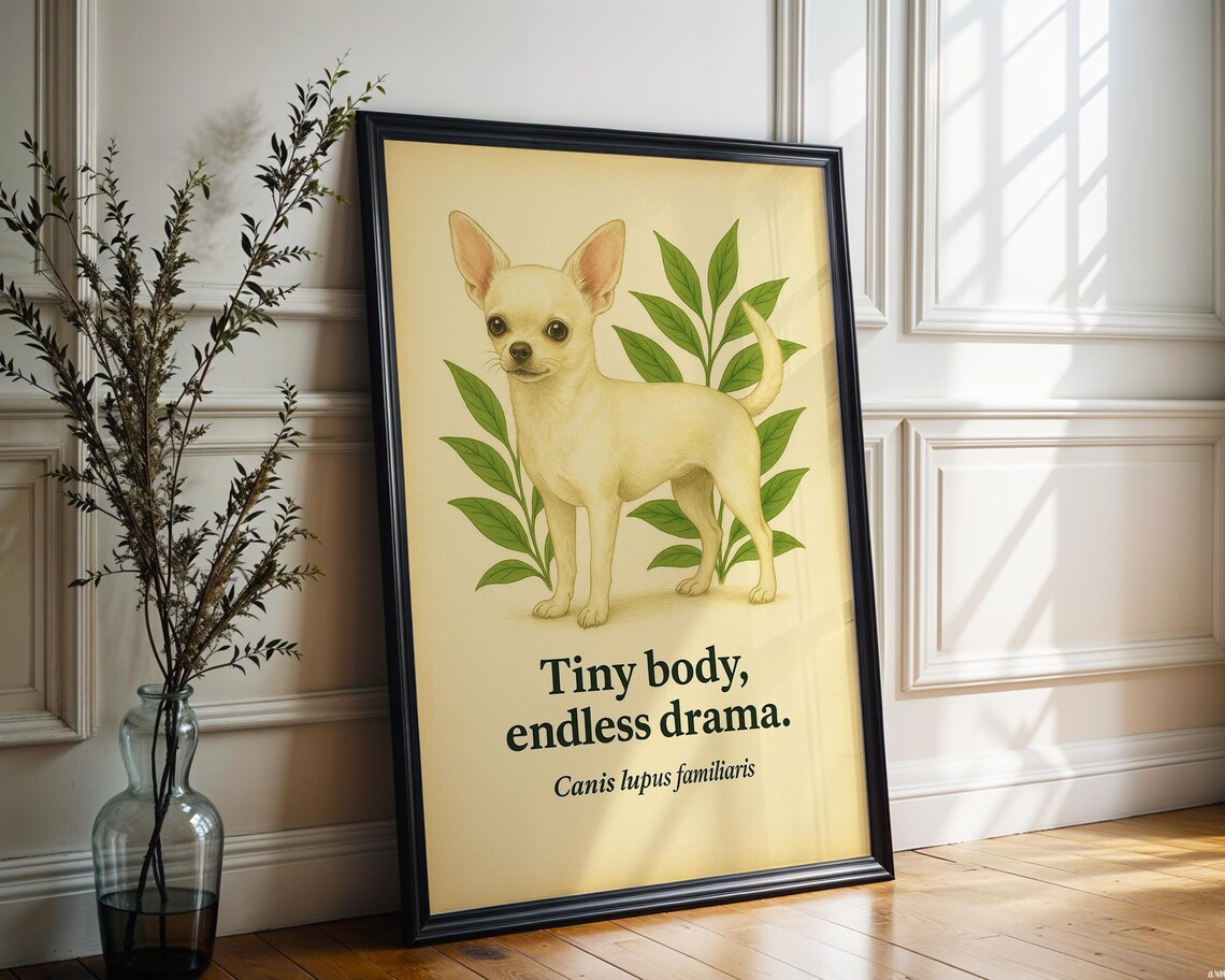 Chihuahua Art Print Vintage Botanical Dog Poster Funny Quote