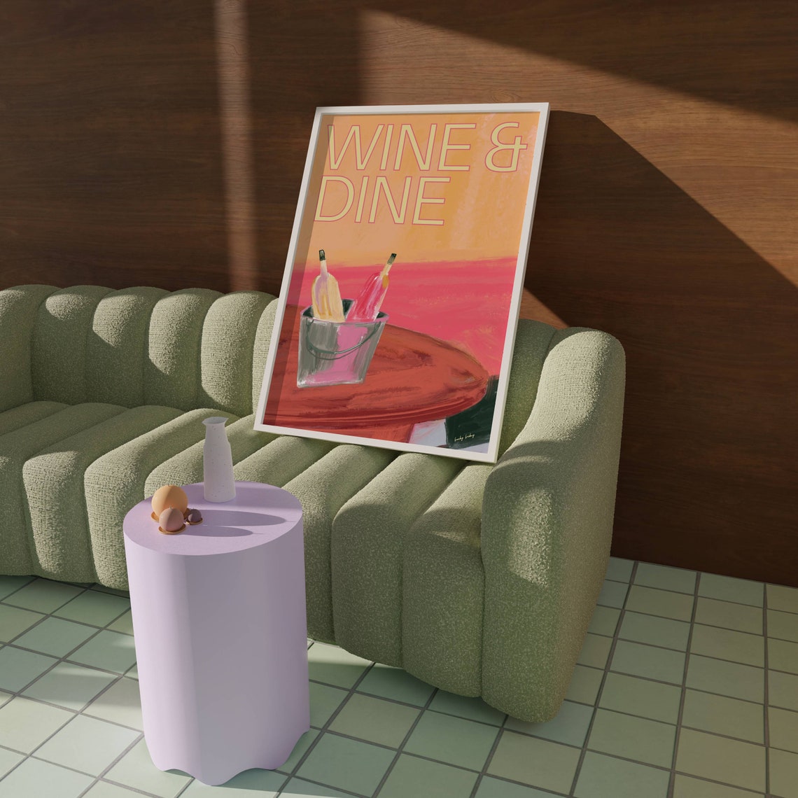 Orange Wine And Dine Bottles Ice Bucket Painted Dining Wall Print - Image 2