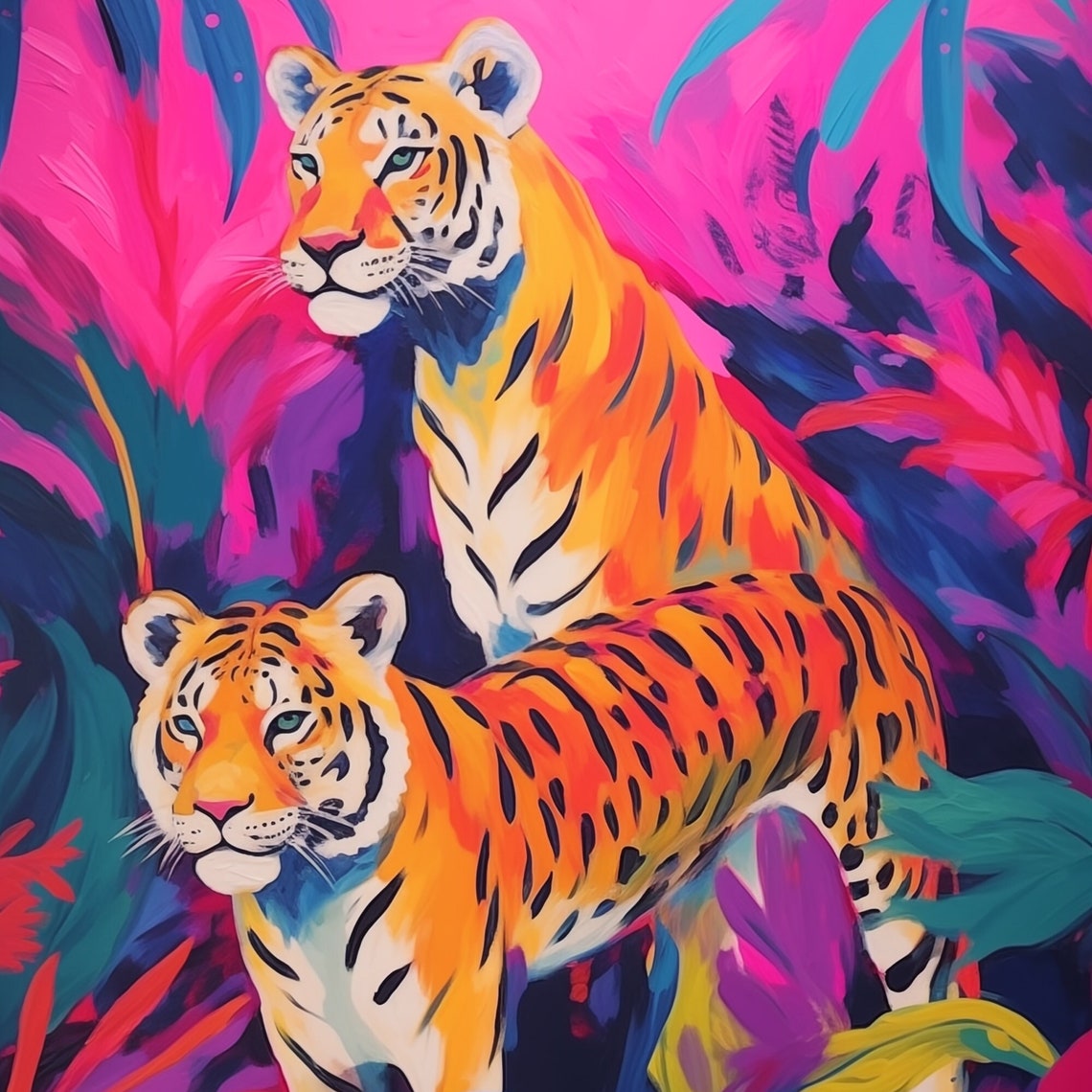 Regal Tiger Maximalist Wall Art Bold Tiger Print For Eclectic Decor Vibrant Jungle Poster Majestic Big Cat Artwork Statement Home Decor - Image 2
