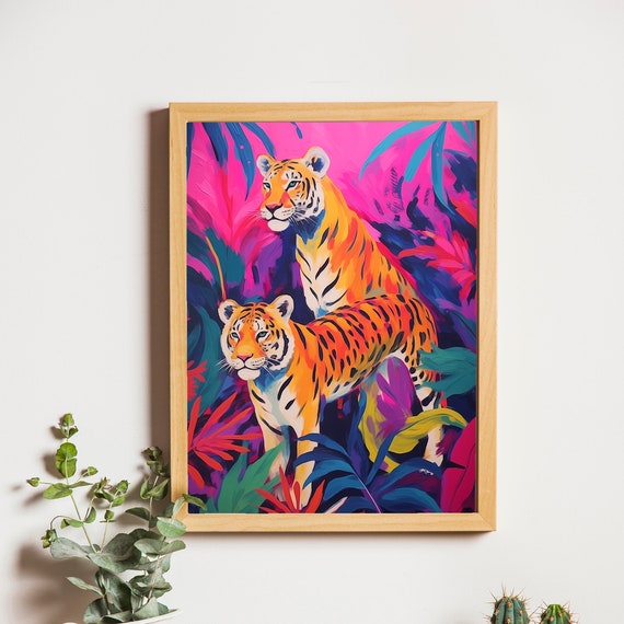 Regal Tiger Maximalist Wall Art Bold Tiger Print For Eclectic Decor Vibrant Jungle Poster Majestic Big Cat Artwork Statement Home Decor