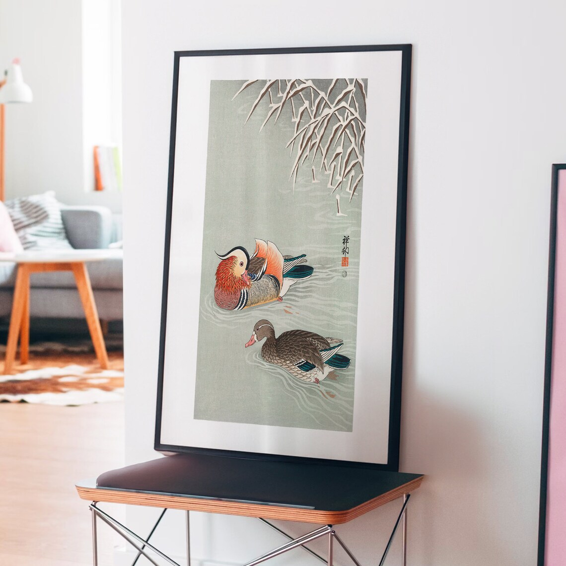 Ohara Koson Mandarin Ducks Swimming Bamboo Vintage Bird Woodblock Poster - Image 4