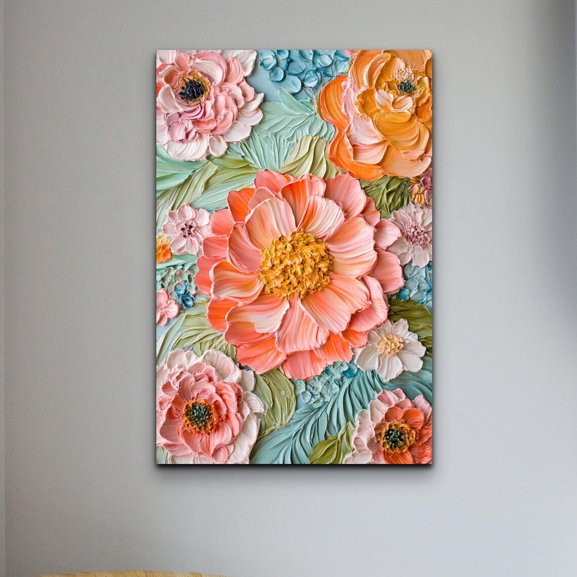 Pastel Impasto Blossom Garden Textured Floral Canvas Art Poster