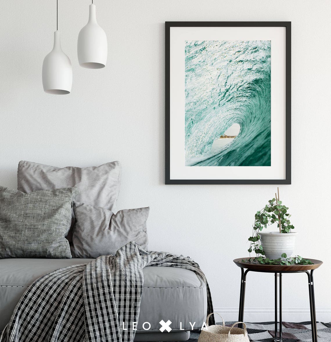 Turquoise Ocean Wave Barrel Surf Photography Coastal Beach Wall Art