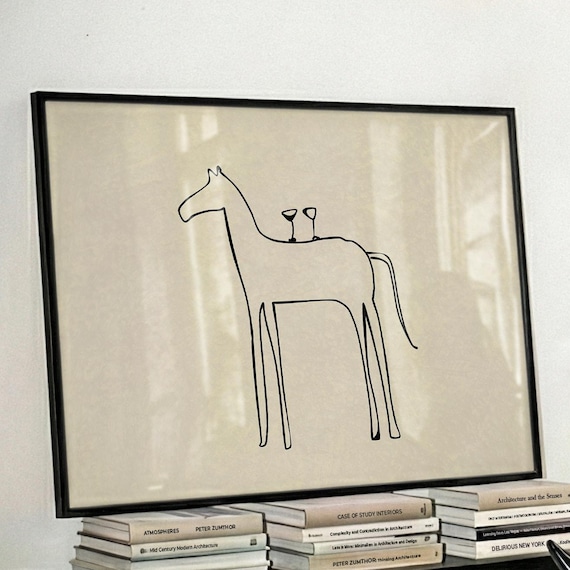 Horse Cocktail Print Handdrawn Kitchen Decor Illustration Wall Art Digital Download Horizontal