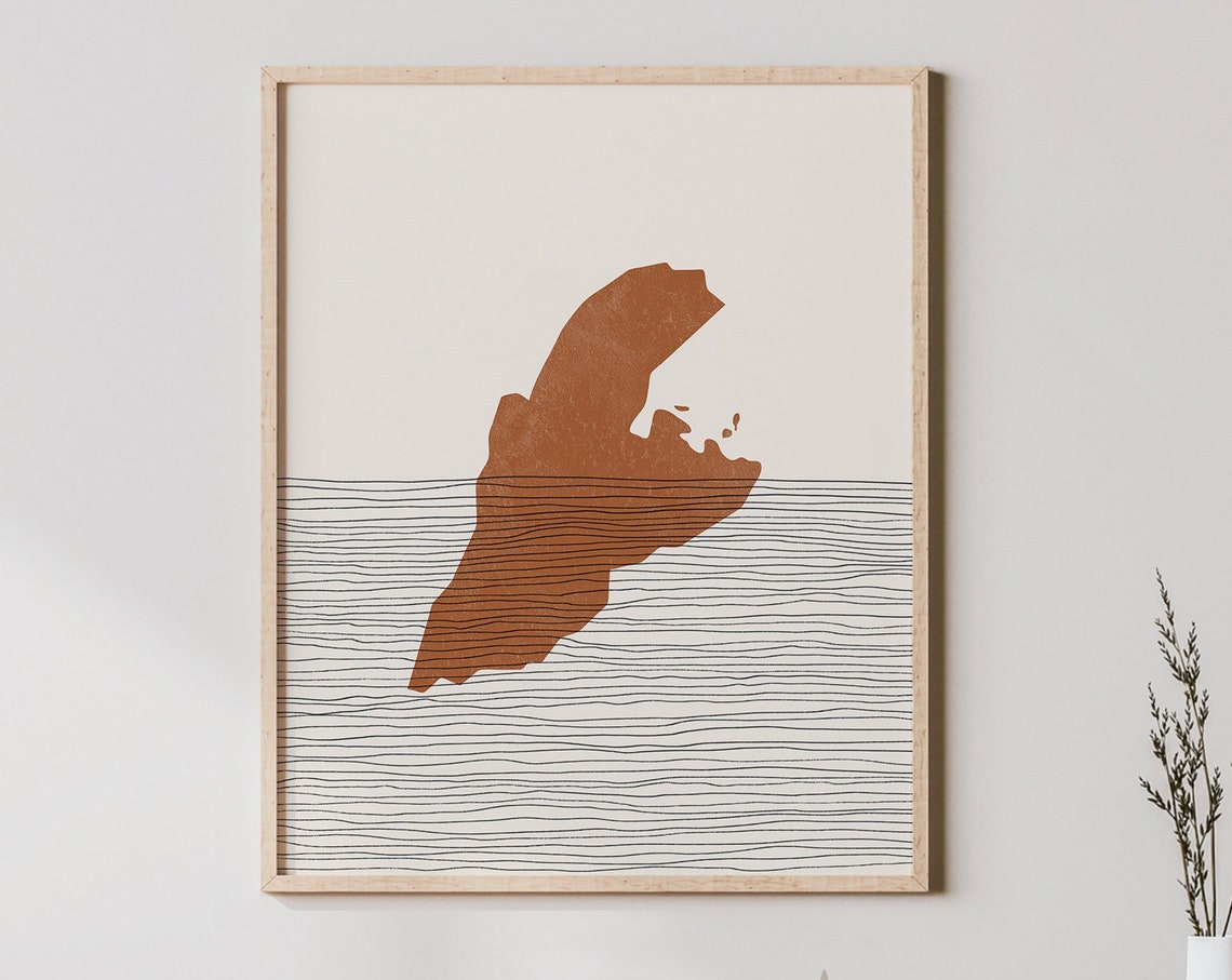 Terracotta Island Abstract Line Waves Minimalist Coastal Poster