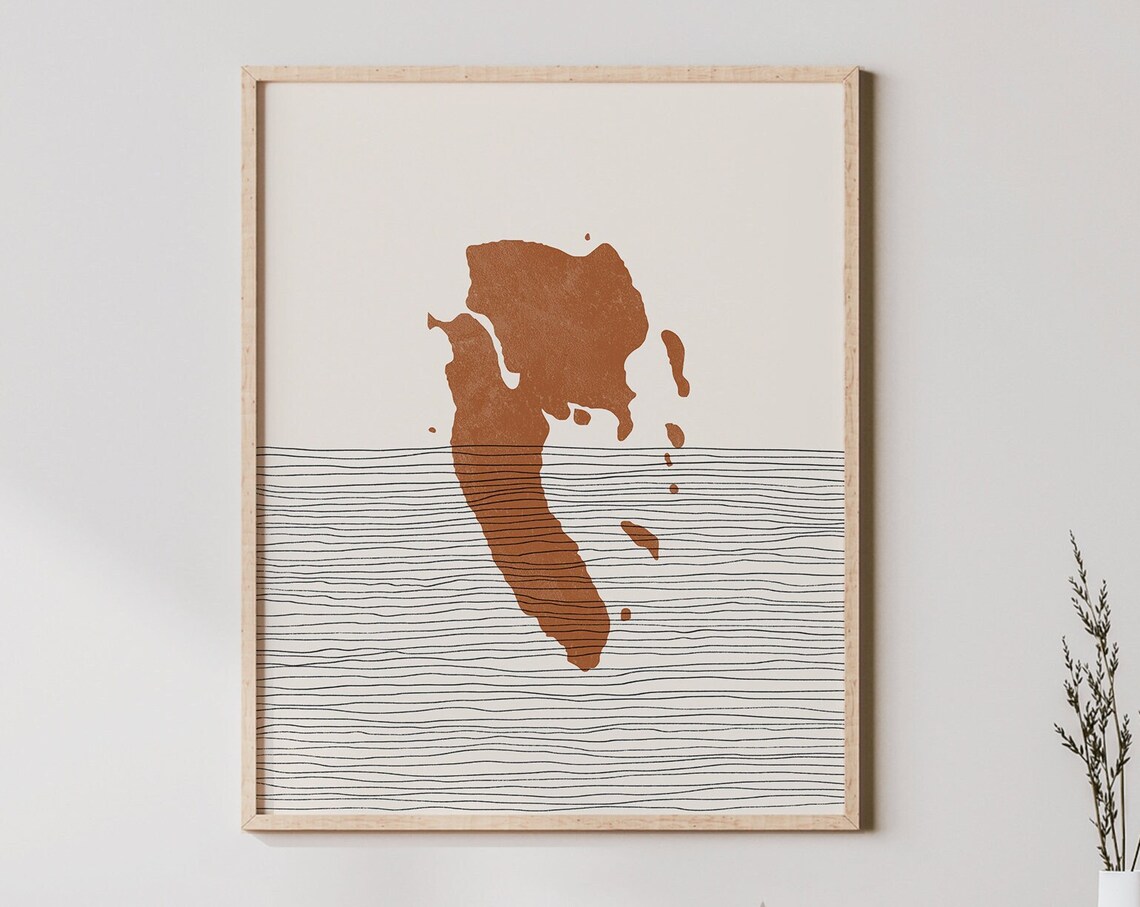 Ko Lanta Island Map Abstract Terracotta Minimalist Travel Poster