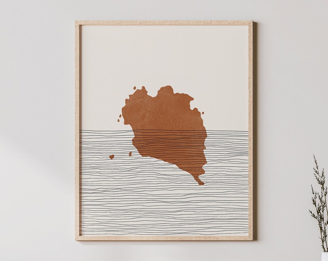 Rounded Terracotta Island Minimalist Line Art Coastal Poster