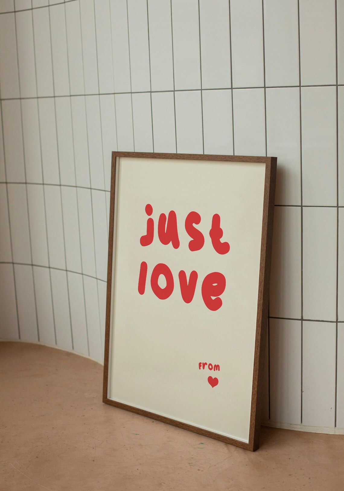 Just Love Bold Red Typography Minimalist Poster for Warm Cozy Home Decor