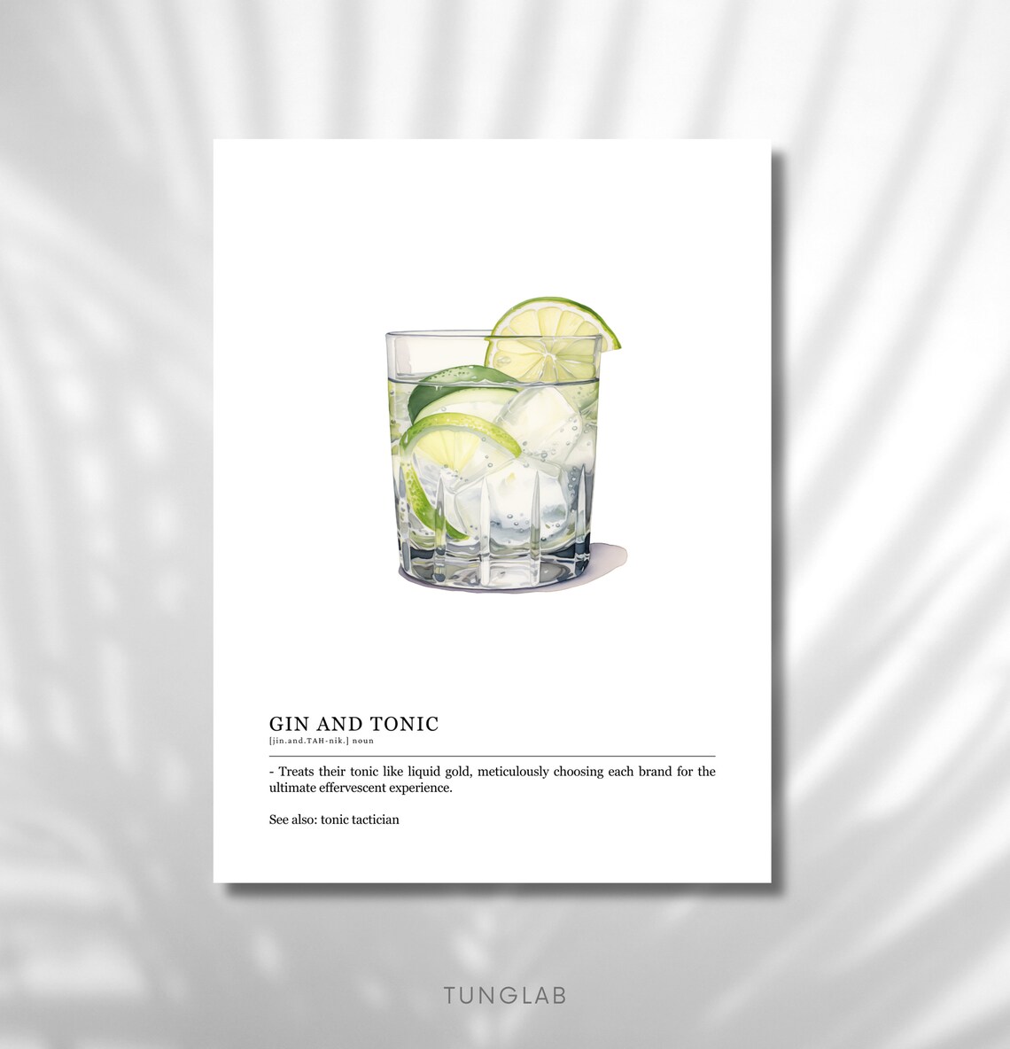 Gin And Tonic Dictionary Definition Cocktail Watercolor Poster