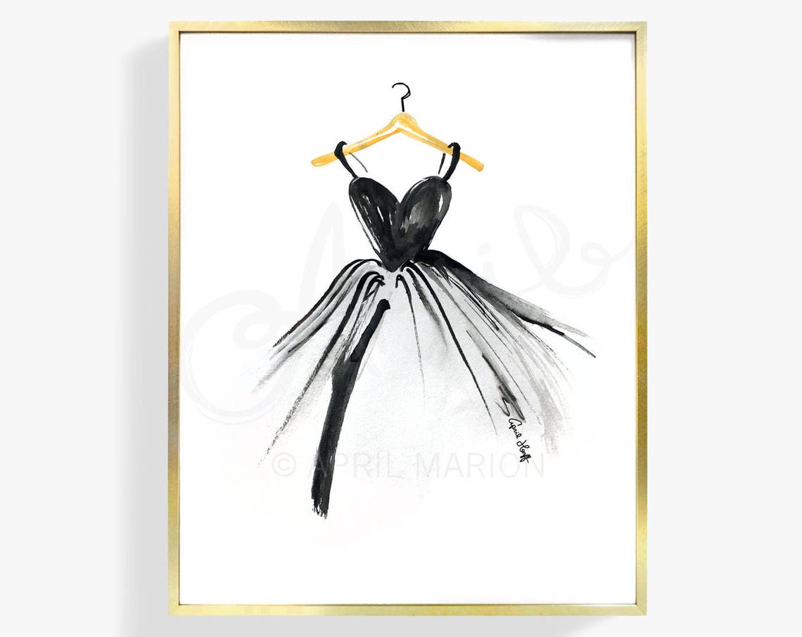 Little Black Dress Watercolor Print Fashion Illustration Princess Art Designer Ballerina Girl Ballgown Lbd Pageant Wall Home Decor - Image 3