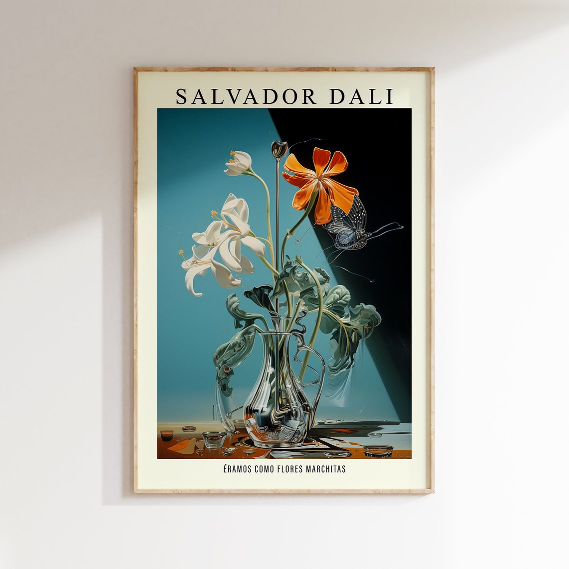 Salvador Dali Style Wilting Flowers Butterfly Surreal Art Poster - Image 2