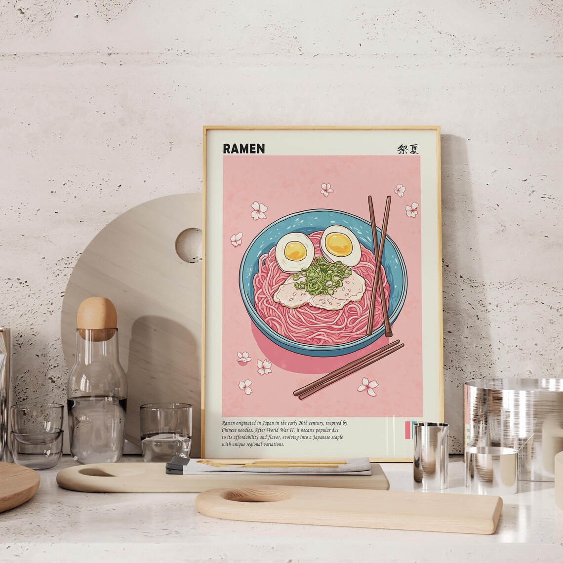 Japanese Ramen Poster, Japandi Kitchen Wall Art