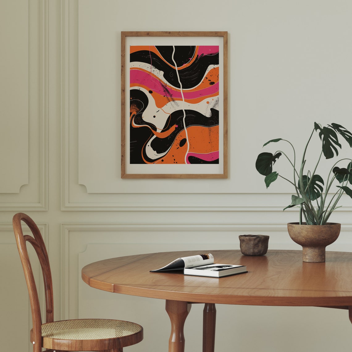 Vibrant Abstract Orange Pink Black Fluid Modern Art Gallery Poster - Image 2