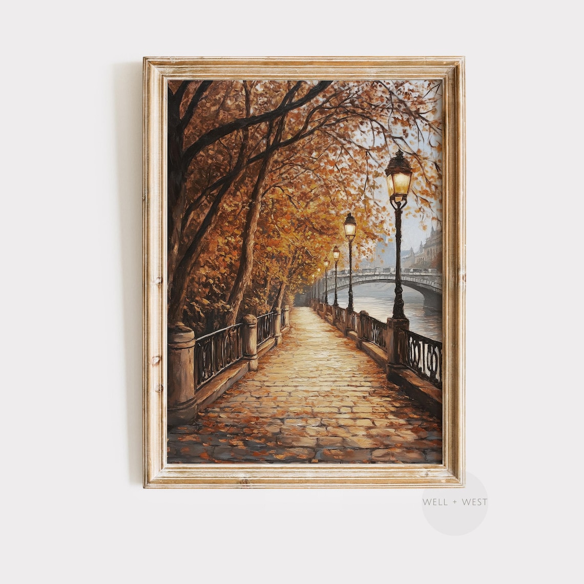 Vintage Fall Cityscape Art Print, Rustic Autumn
