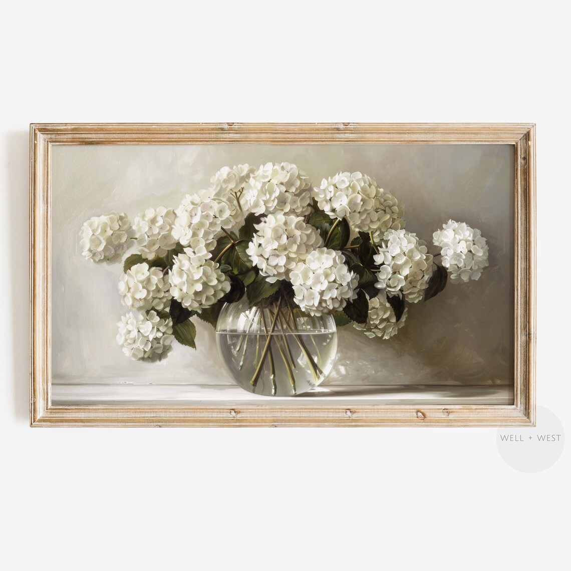 White Hydrangeas Vintage Style Floral Art Print