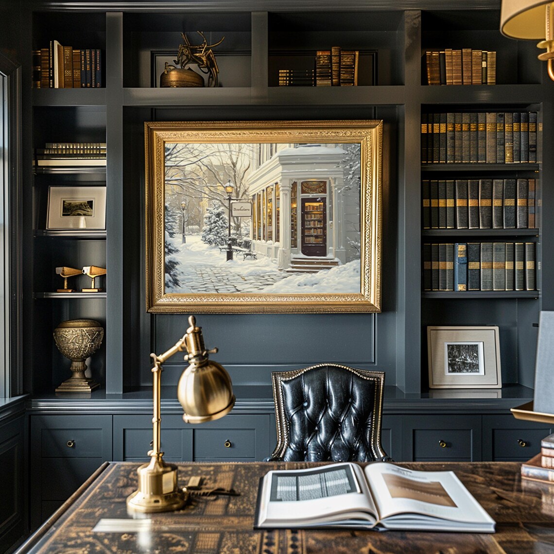 Winter Book Shop, Vintage Winter Bookstore Art Print - Image 2