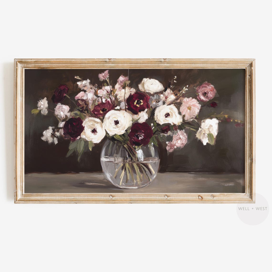 Moody Flowers Frame Tv Art Rustic Burgundy Floral Painting Dark Aesthetic Vintage Style Pink Valentines Day Mothers Day Art Tv413