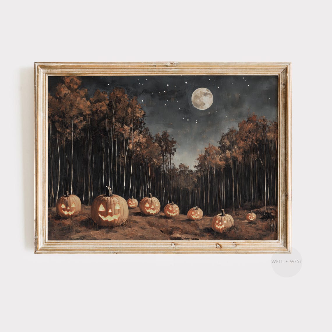Jack O Lanterns In Dark Forest Full Moon Halloween Art Print