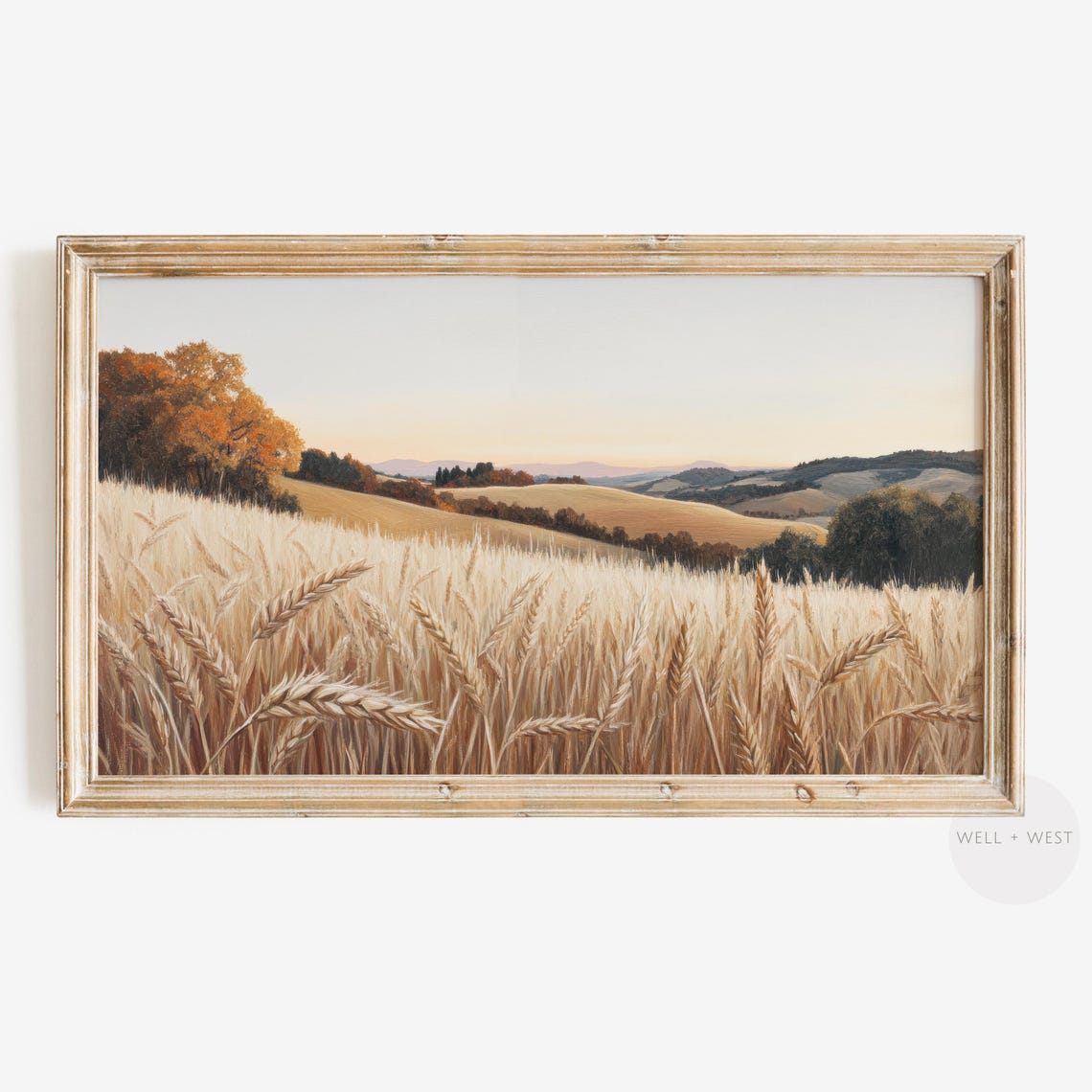 Golden Wheat Field Sunset Rolling Hills Autumn Travel Poster
