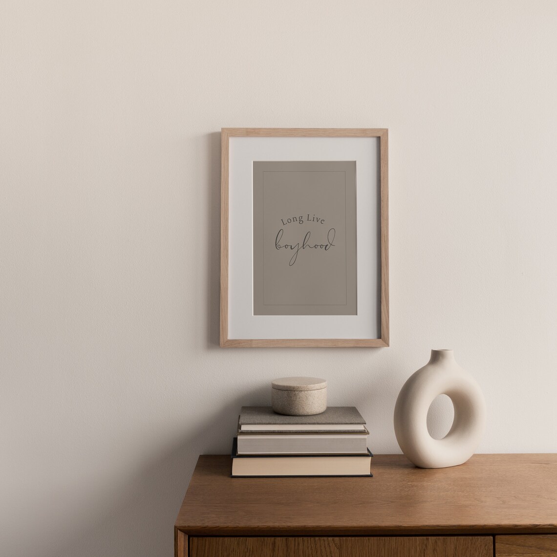 Long Live Boyhood Script Quote Beige Nursery Boys Room Art Print - Image 2