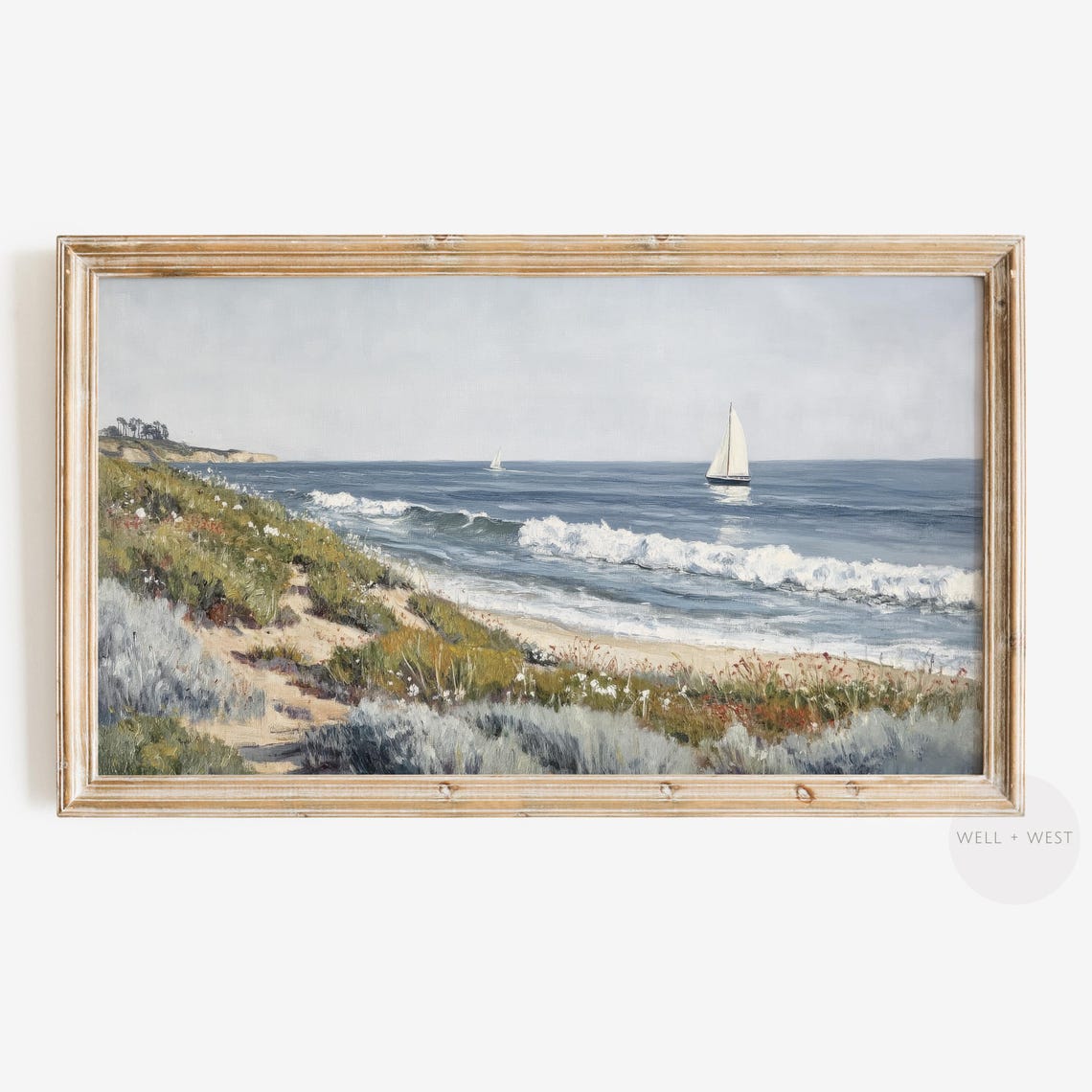 Summer Sailboat Frame Tv Art Sailboat Vintage Style Coastal Painting Wildflower Tv Art Beach House Decor Nautical Ocean Art Tv417