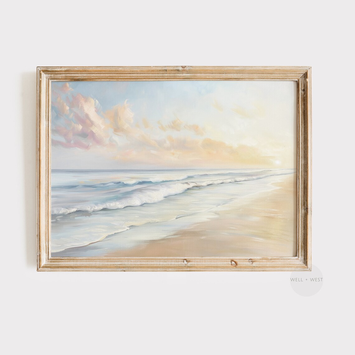 Pastel Beach Print, Vintage Coastal Ocean Landscape