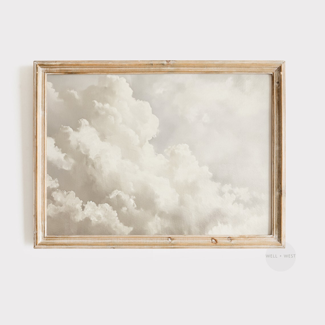 Billowing White Clouds Neutral Sky Minimalist Vintage Art Poster