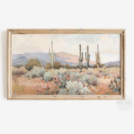 Cactus Landscape, Boho Southwest Vintage Art Print