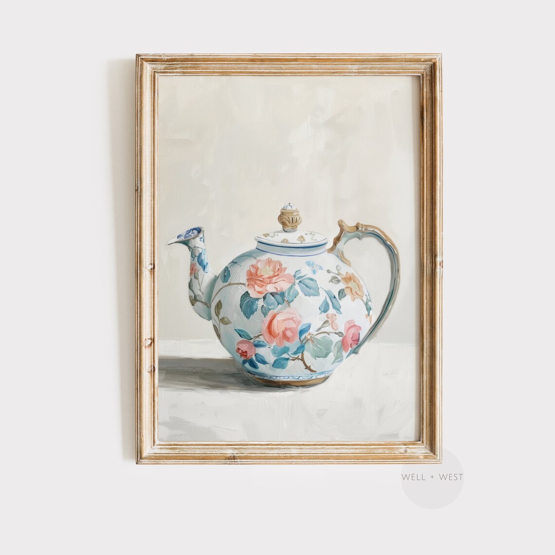 Chinoiserie Floral Teapot Vintage China Still Life Kitchen Art Poster