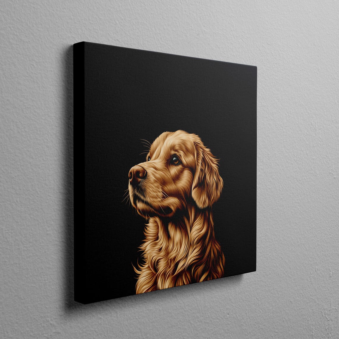 Golden Retriever Profile Portrait on Black Background Poster - Image 2